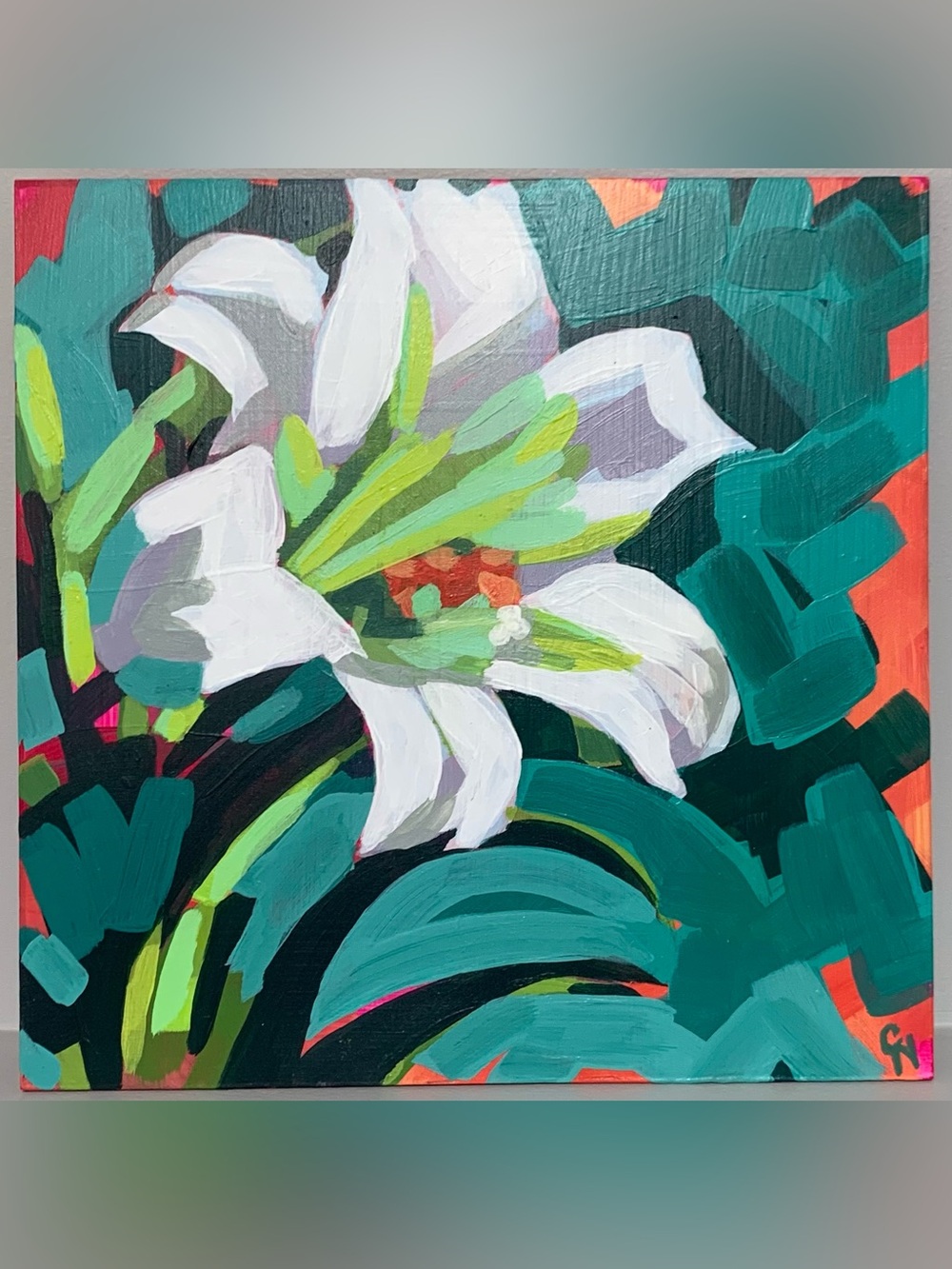 White Lily Floral Wall Art - acrylic on wood